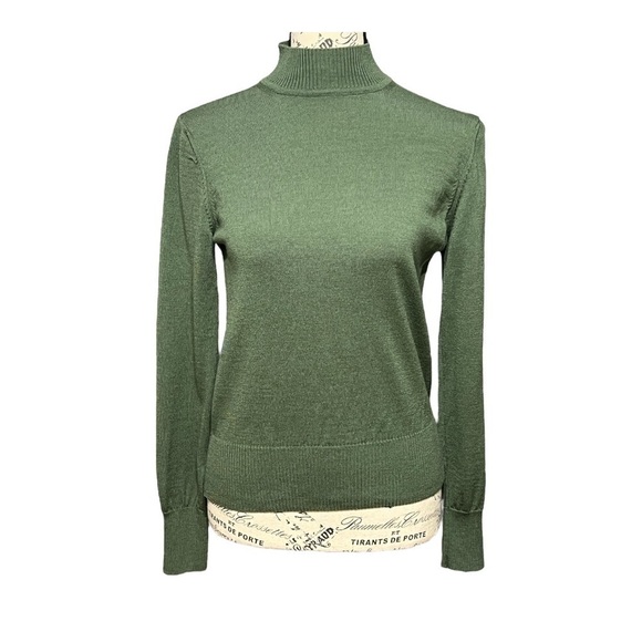 Kate Hill Mock Neck Sweater Green Lightweight Italian Merino Wool Preppy Small - Picture 2 of 9